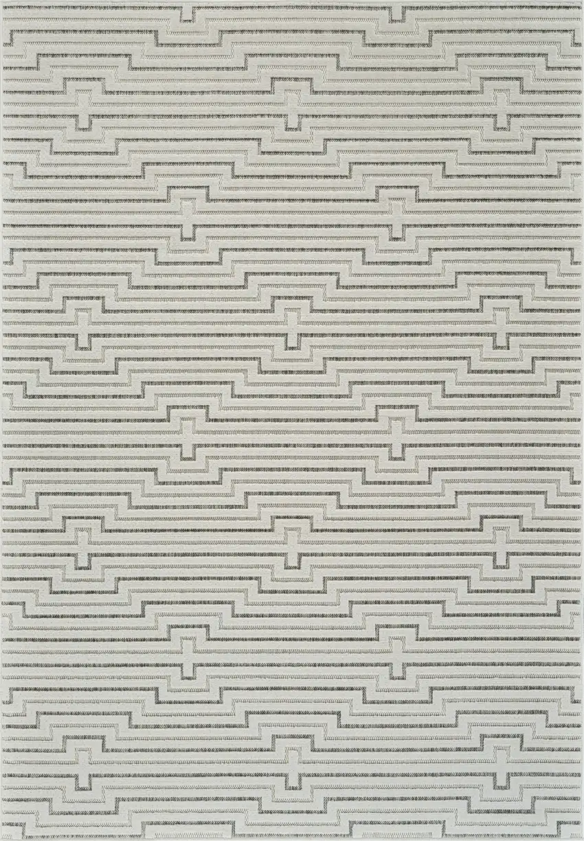 Cream and Beige Geometric Distressed Indoor Outdoor Area Rug Photo 4