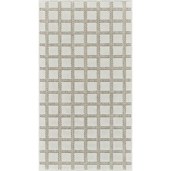 Cream and Beige Geometric Distressed Indoor Outdoor Area Rug Photo 2