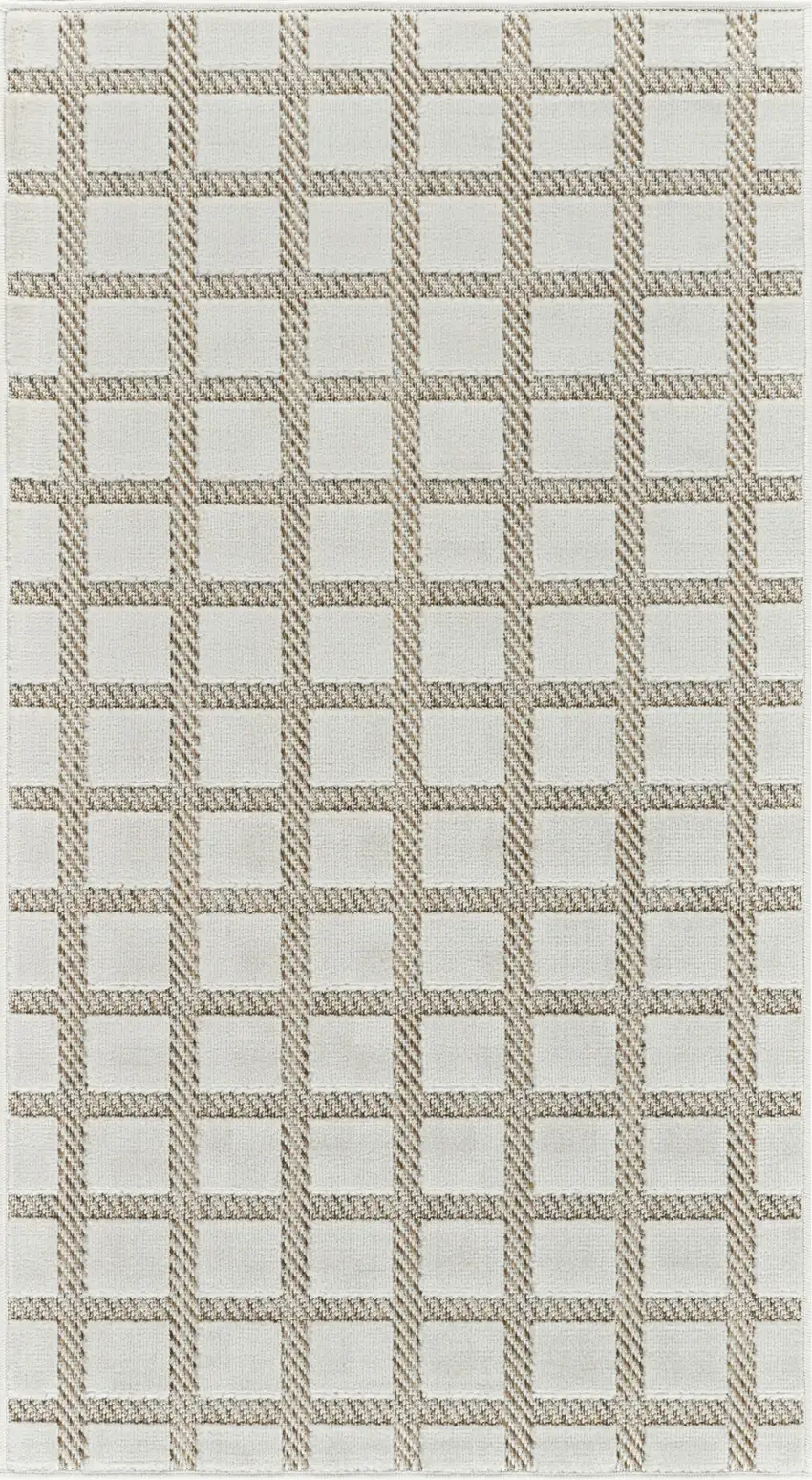 Cream and Beige Geometric Distressed Indoor Outdoor Area Rug Photo 2