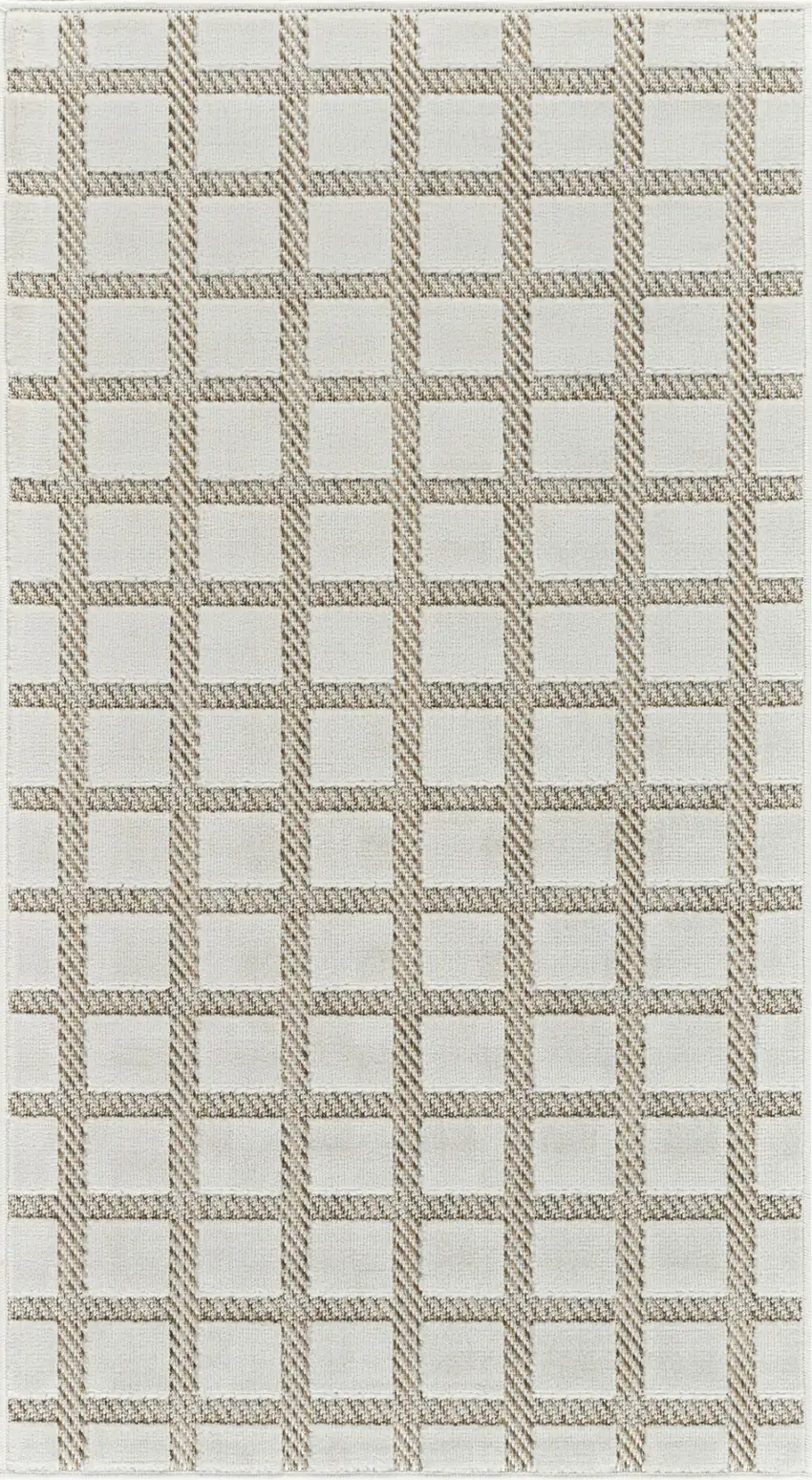 Cream and Beige Geometric Distressed Indoor Outdoor Area Rug Photo 2