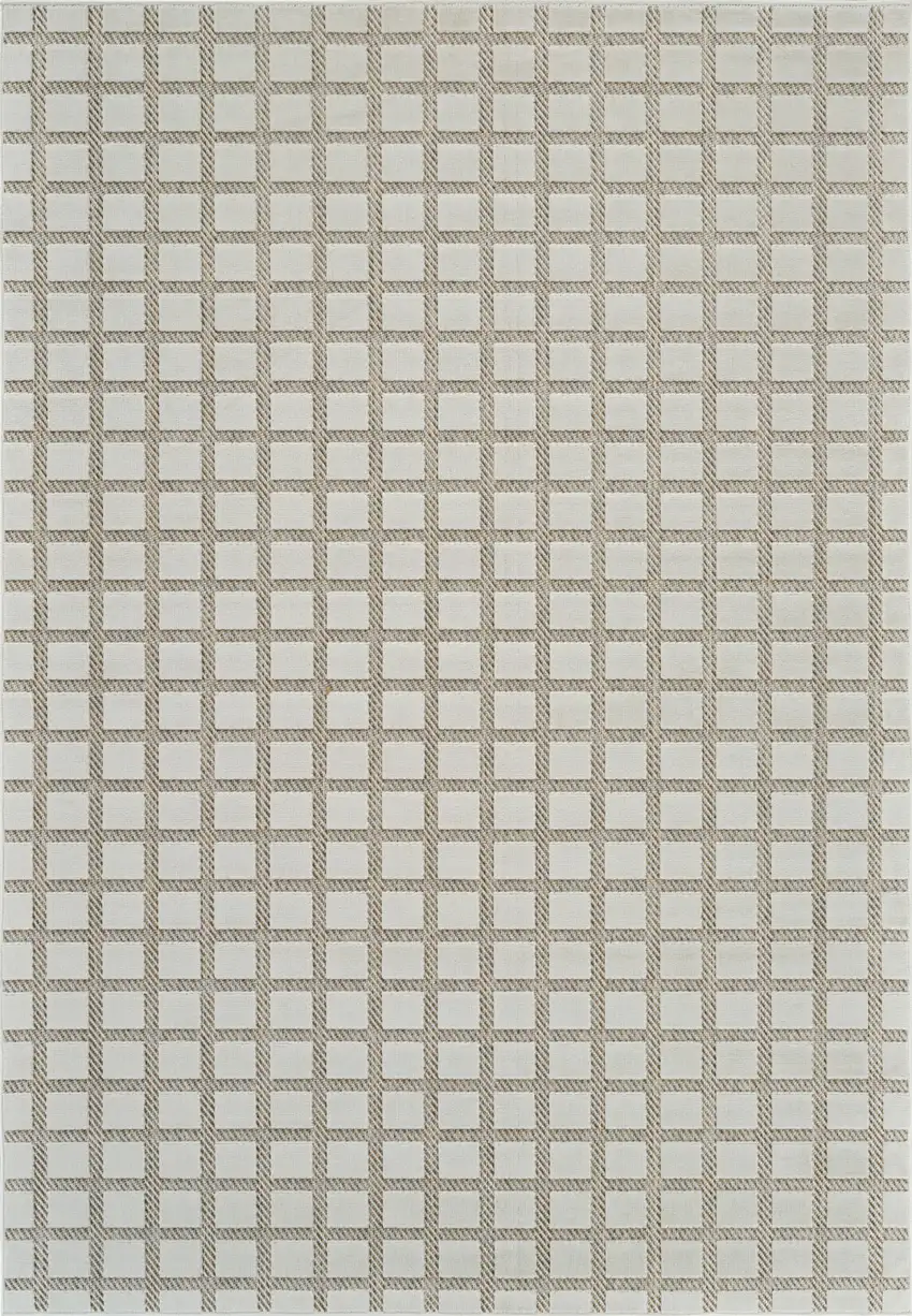 Cream and Beige Geometric Distressed Indoor Outdoor Area Rug Photo 2