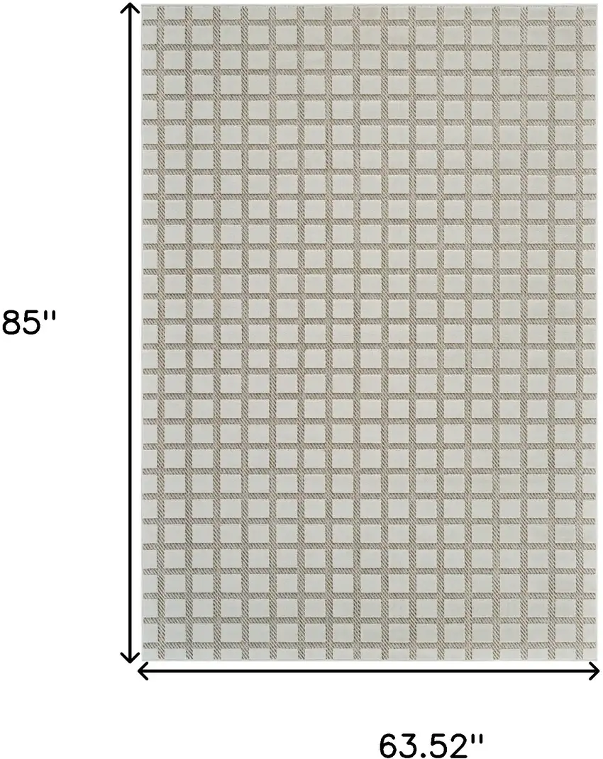Cream and Beige Geometric Distressed Indoor Outdoor Area Rug Photo 3