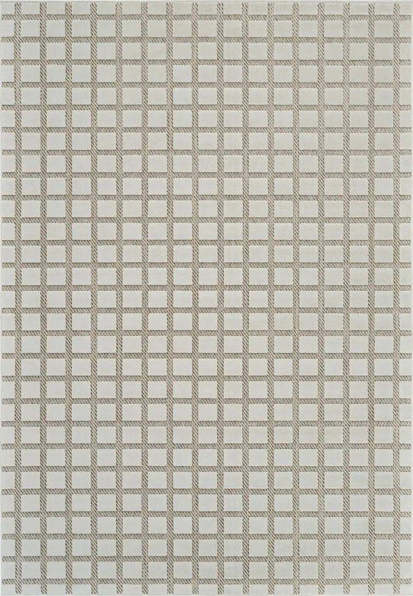 Cream and Beige Geometric Distressed Indoor Outdoor Area Rug Photo 2