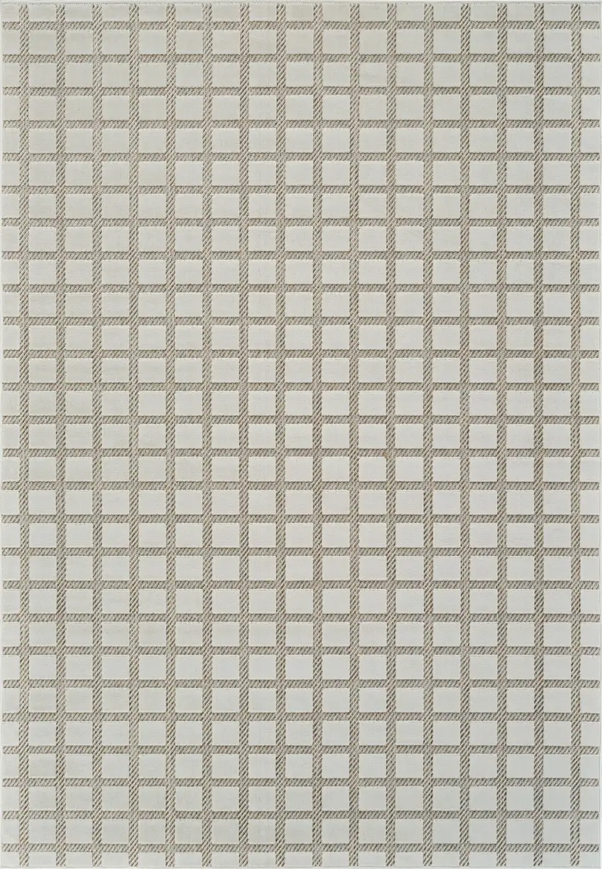 Cream and Beige Geometric Distressed Indoor Outdoor Area Rug Photo 4
