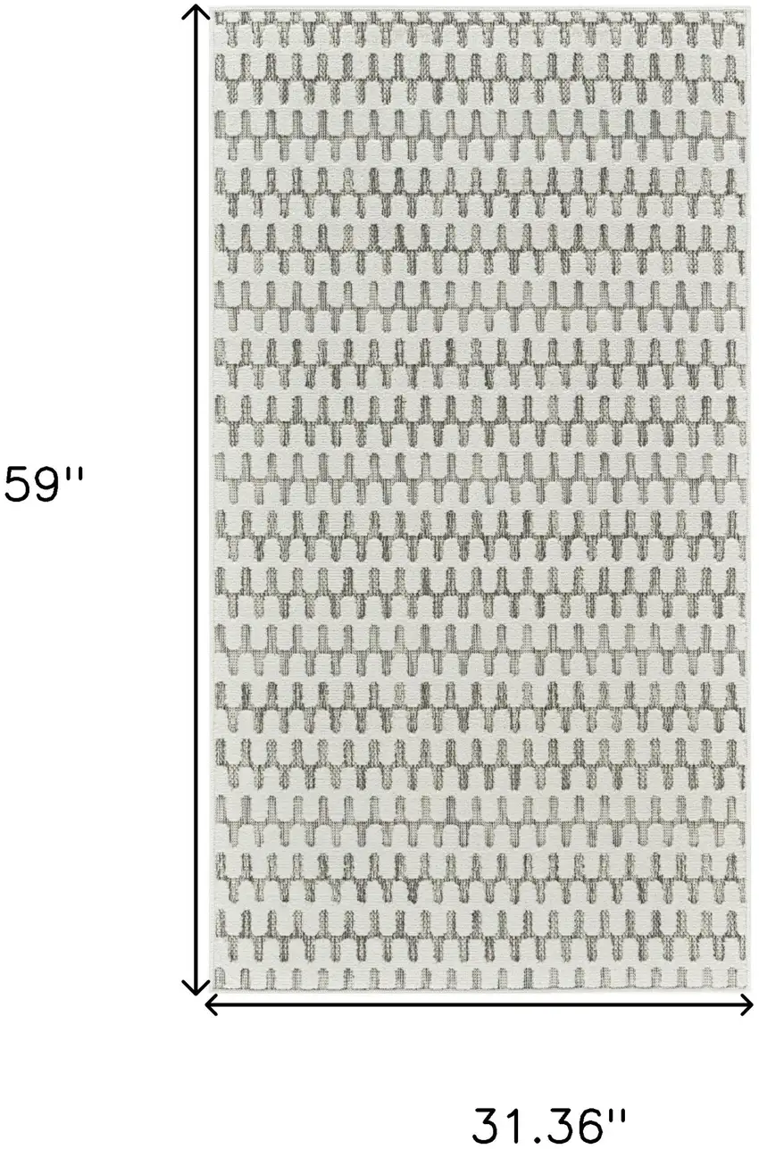 Cream and Beige Geometric Distressed Indoor Outdoor Area Rug Photo 3
