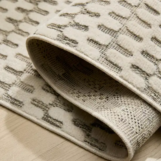 Cream and Beige Geometric Distressed Indoor Outdoor Area Rug Photo 3