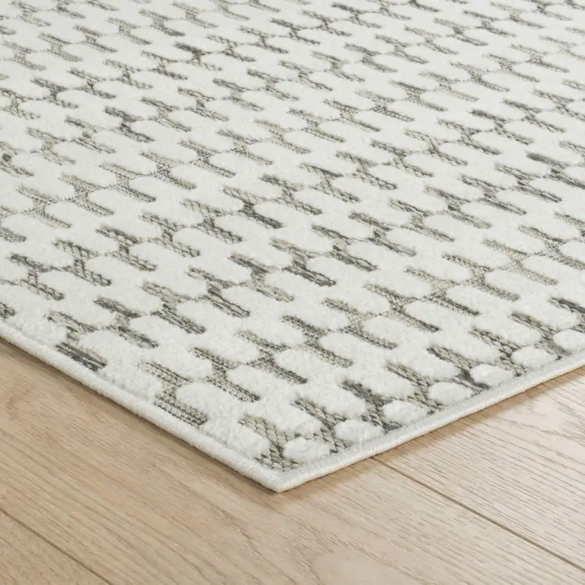 Cream and Beige Geometric Distressed Indoor Outdoor Area Rug Photo 5