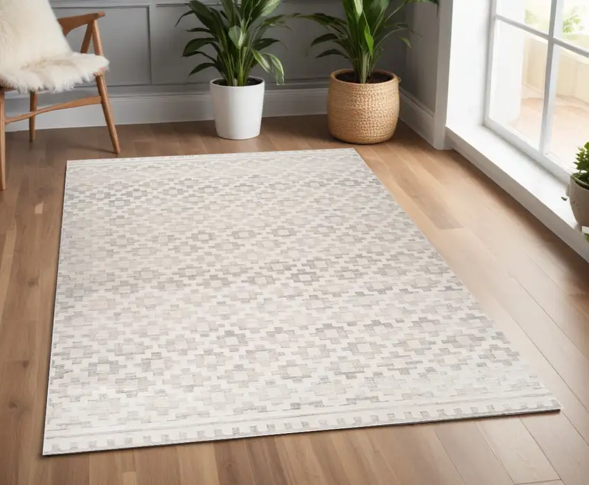 Cream and Beige Moroccan Area Rug Photo 1