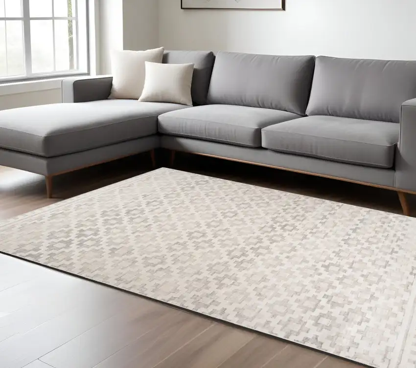 Cream and Beige Moroccan Area Rug Photo 1