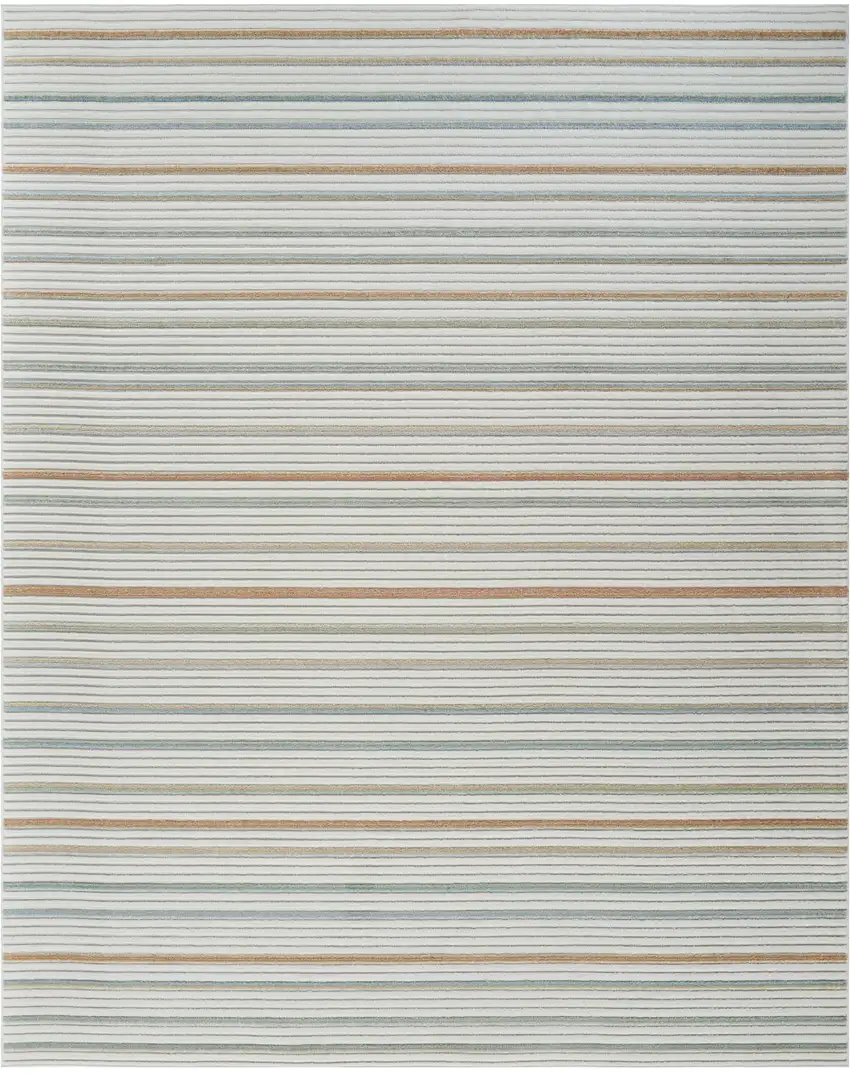 Cream and Beige Striped Distressed Indoor Outdoor Area Rug Photo 2