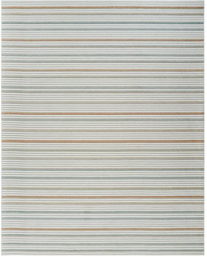 Cream and Beige Striped Distressed Indoor Outdoor Area Rug Photo 2