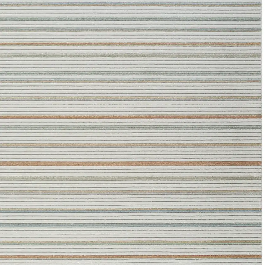 Cream and Beige Striped Distressed Indoor Outdoor Area Rug Photo 5