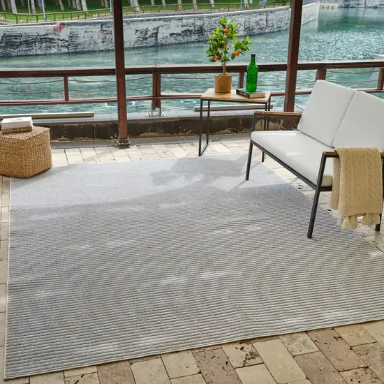 Cream and Beige Striped Distressed Indoor Outdoor Area Rug Photo 9