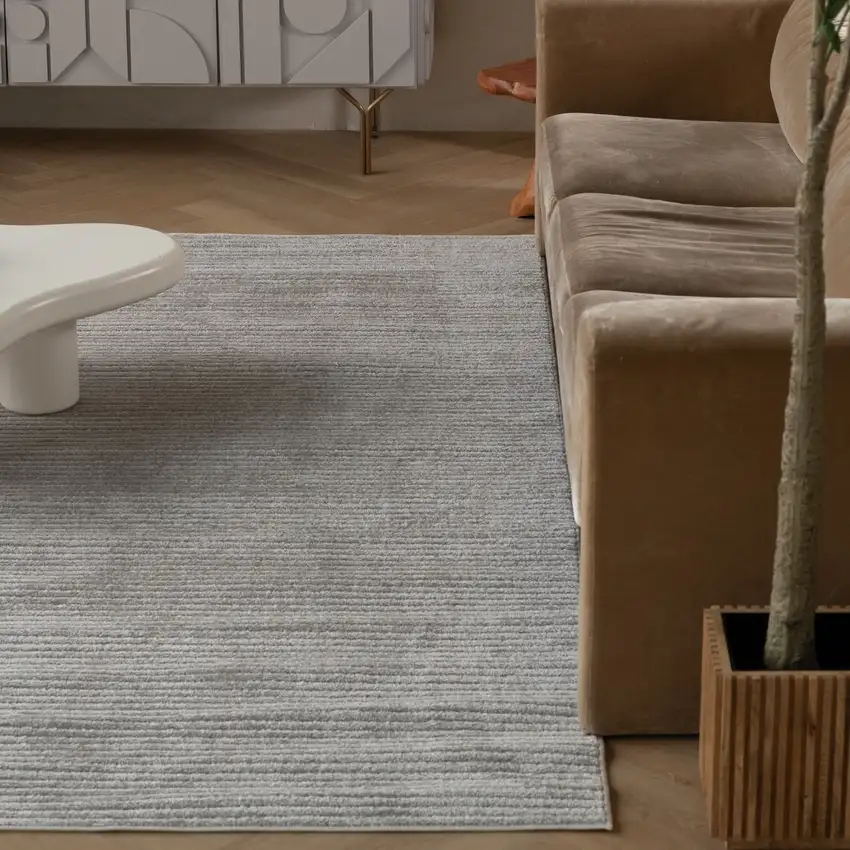 Cream and Beige Striped Distressed Indoor Outdoor Area Rug Photo 8