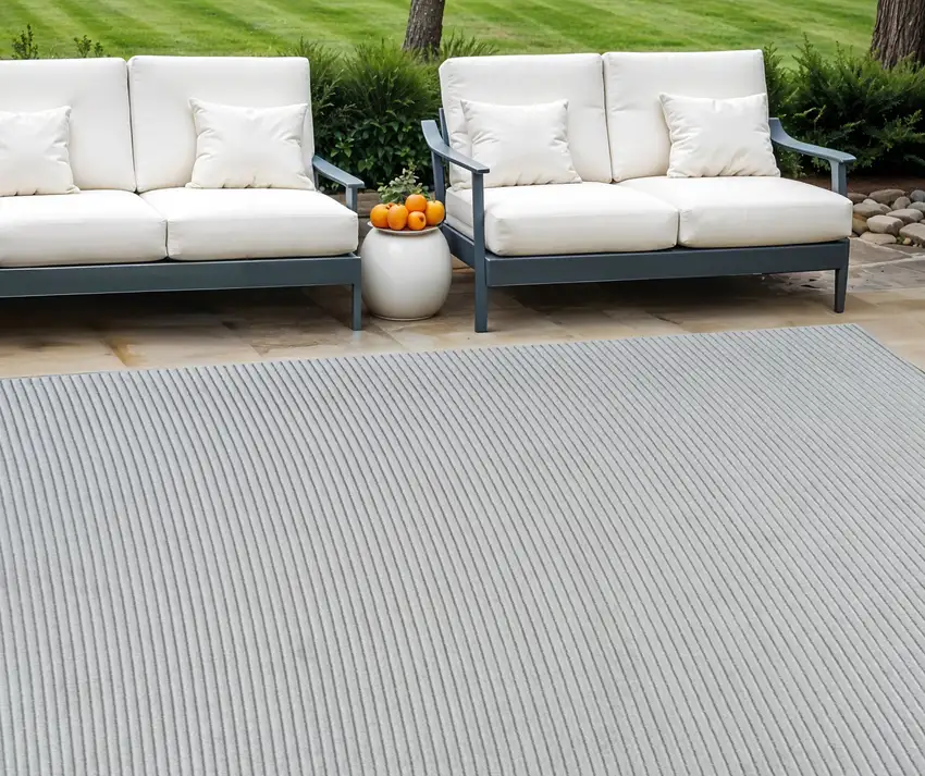 Cream and Beige Striped Distressed Indoor Outdoor Area Rug Photo 1