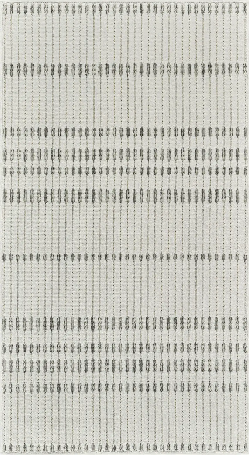 Cream and Beige Striped Distressed Indoor Outdoor Area Rug Photo 4
