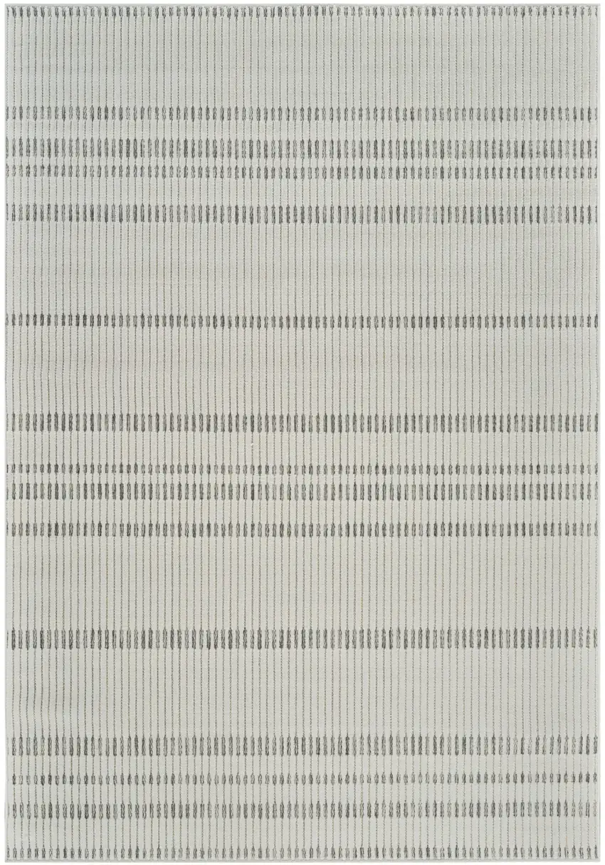 Cream and Beige Striped Distressed Indoor Outdoor Area Rug Photo 4