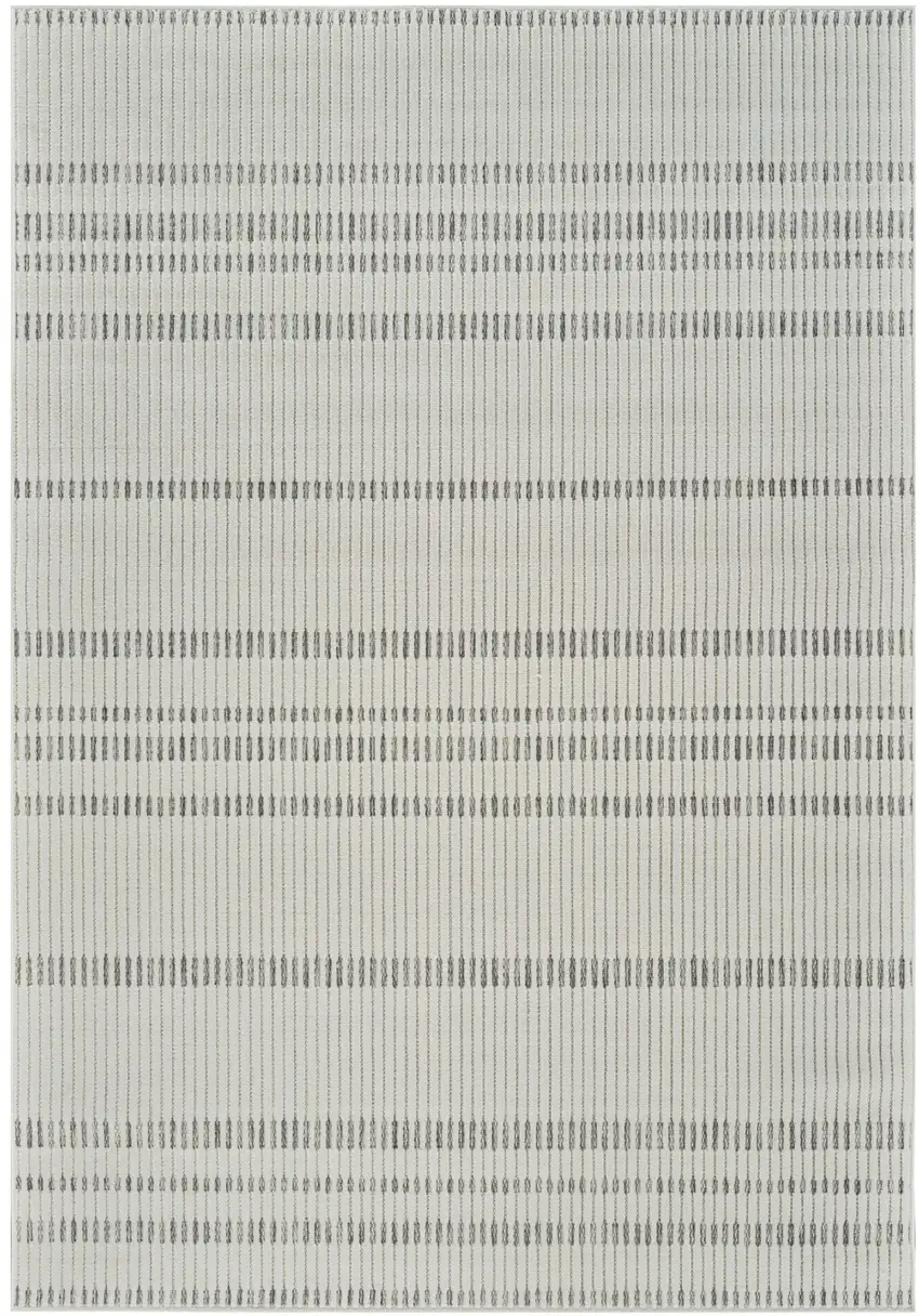 Cream and Beige Striped Distressed Indoor Outdoor Area Rug Photo 2