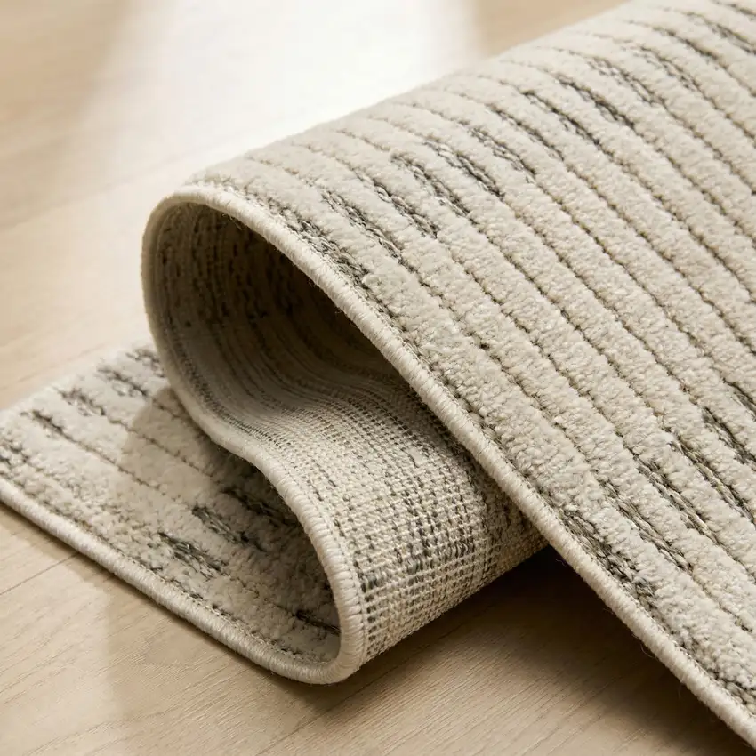Cream and Beige Striped Distressed Indoor Outdoor Area Rug Photo 4