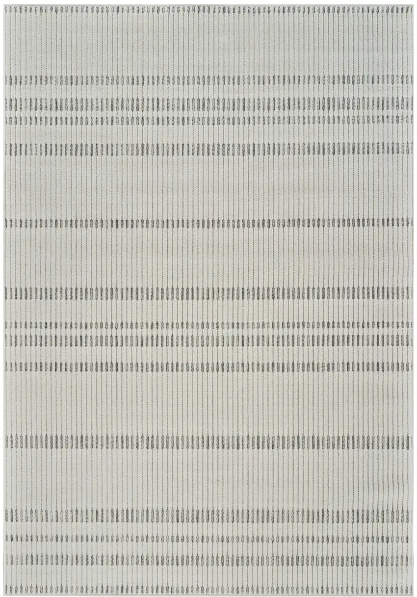 Cream and Beige Striped Distressed Indoor Outdoor Area Rug Photo 2