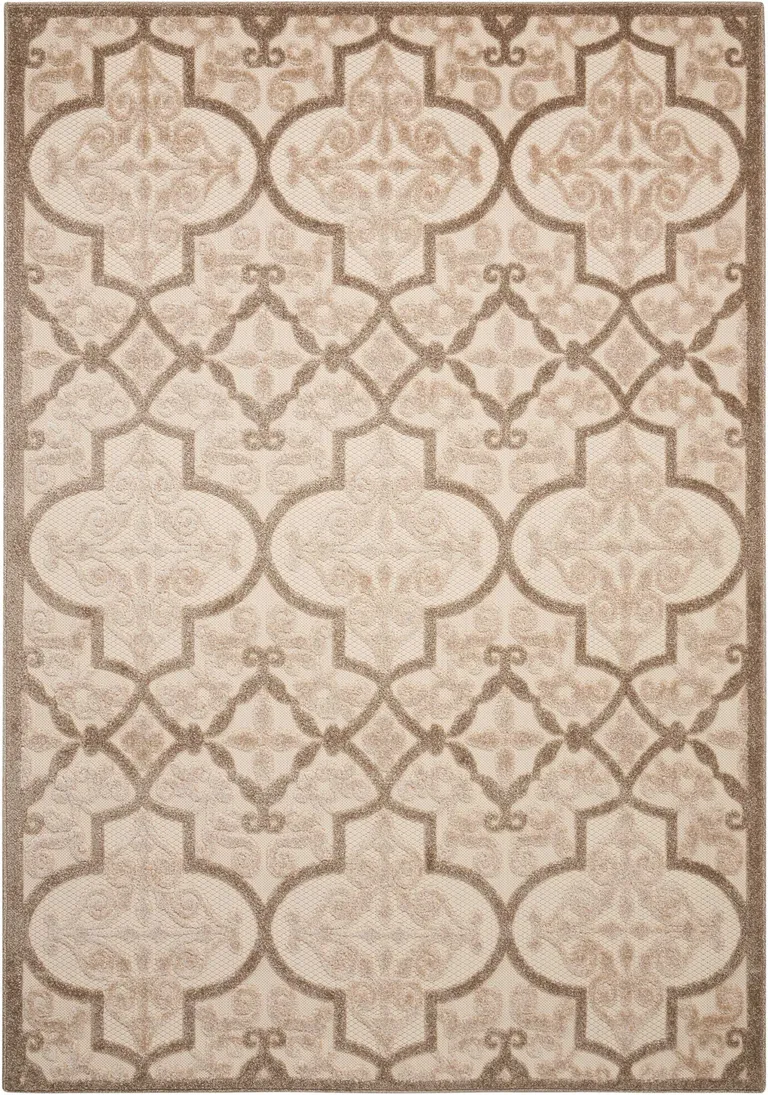 Cream and Beige Trellis Indoor Outdoor Area Rug Photo 5