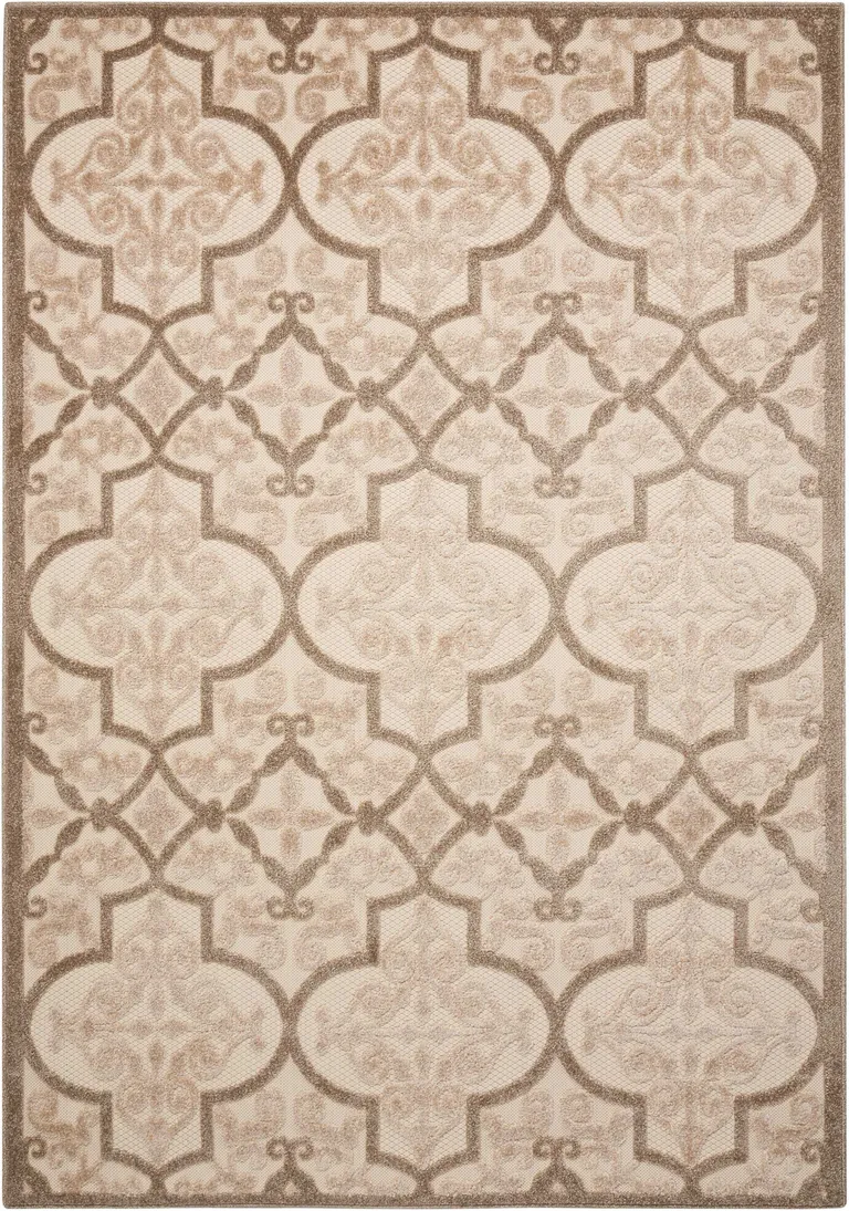 Cream and Beige Trellis Indoor Outdoor Area Rug Photo 4