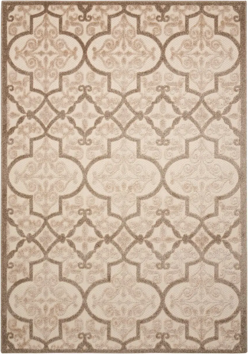 Cream and Beige Trellis Indoor Outdoor Area Rug Photo 1