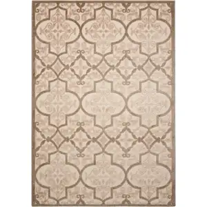 Photo of Cream and Beige Trellis Indoor Outdoor Area Rug