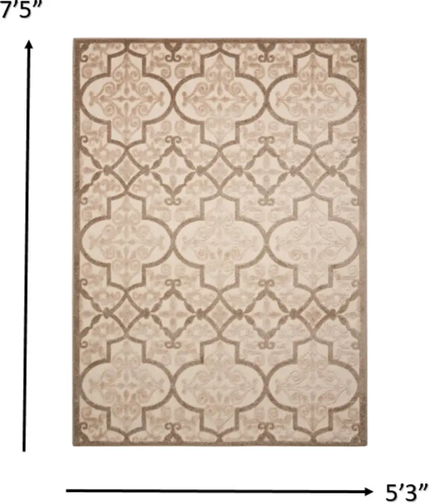 Cream and Beige Trellis Indoor Outdoor Area Rug Photo 5
