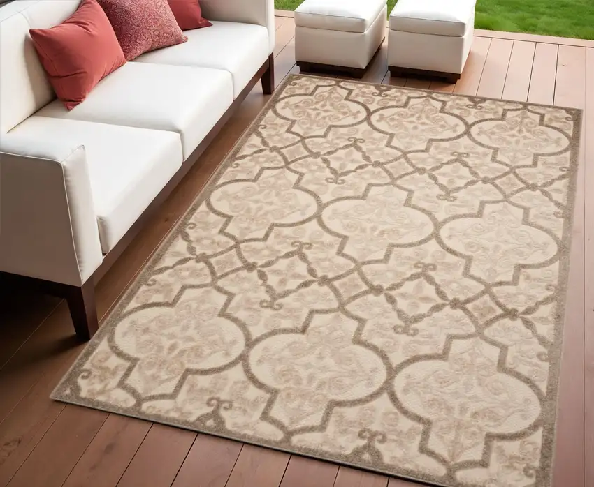 Cream Moroccan Indoor Outdoor Area Rug Photo 2