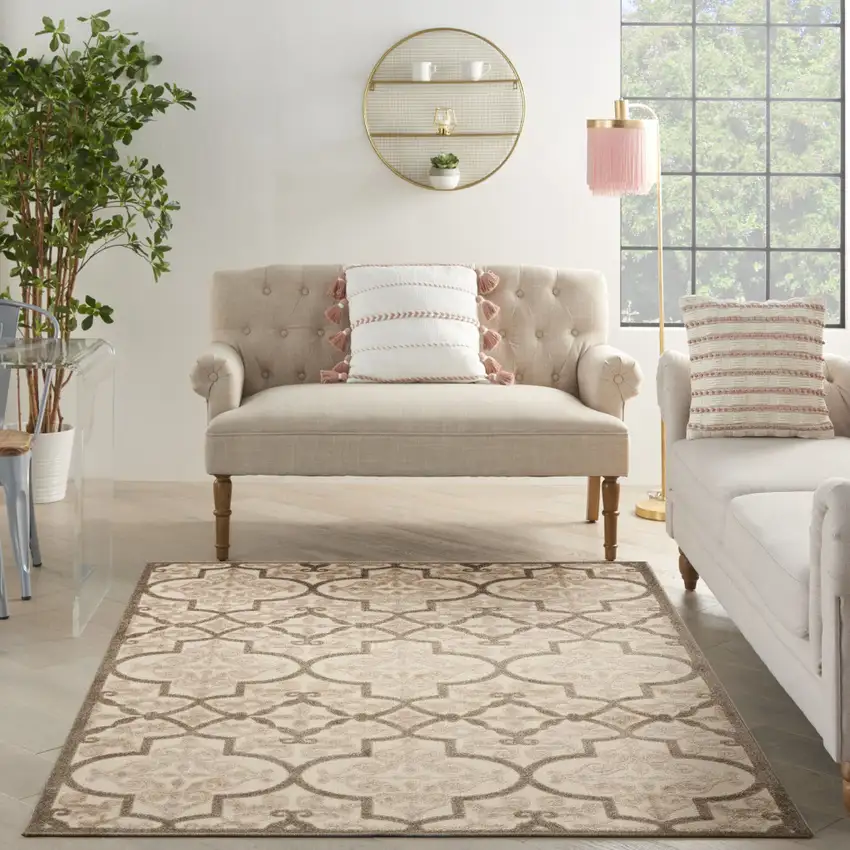 Cream Moroccan Indoor Outdoor Area Rug Photo 6