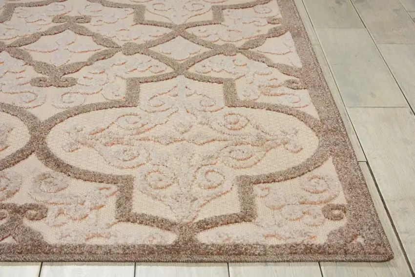 Cream and Beige Trellis Indoor Outdoor Area Rug Photo 4