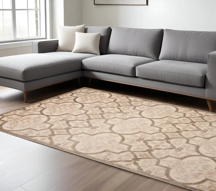 Cream Moroccan Indoor Outdoor Area Rug Photo 2