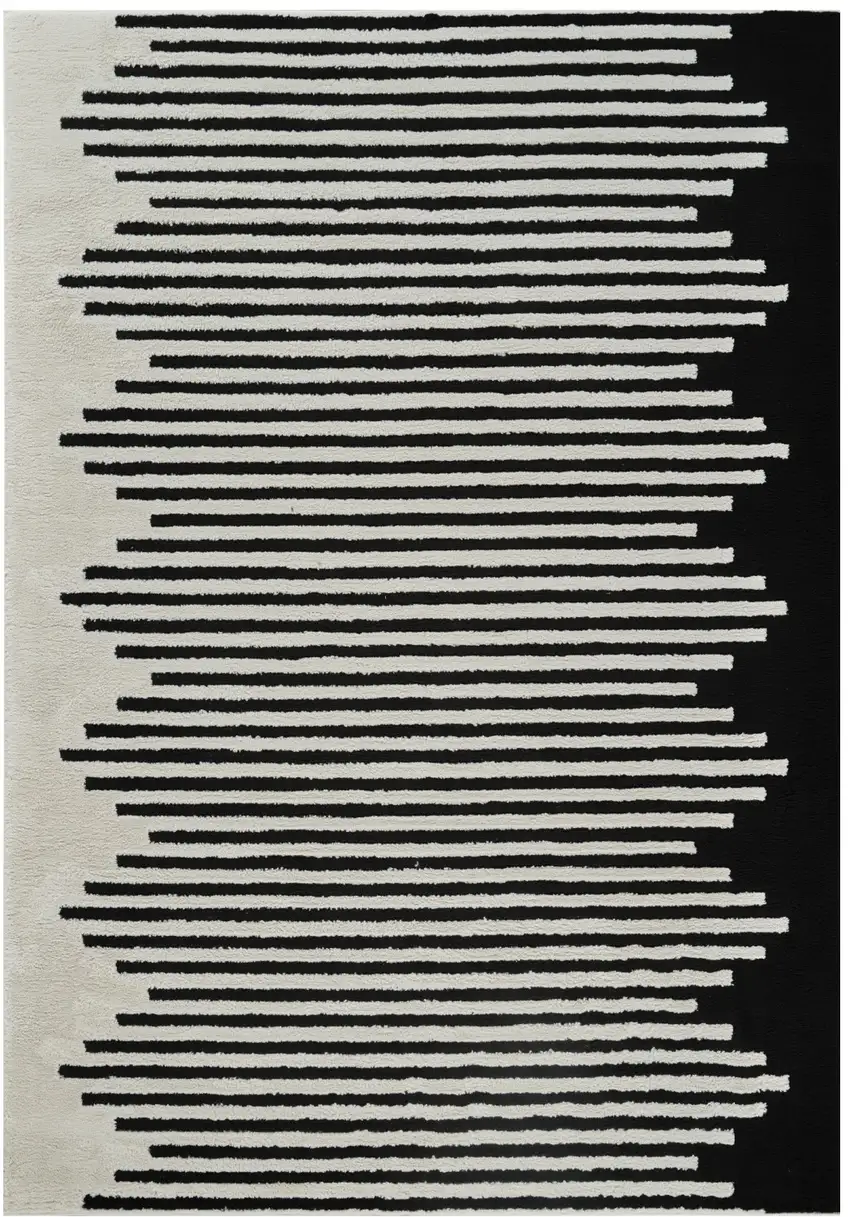 Cream and Black Abstract Distressed Area Rug Photo 2