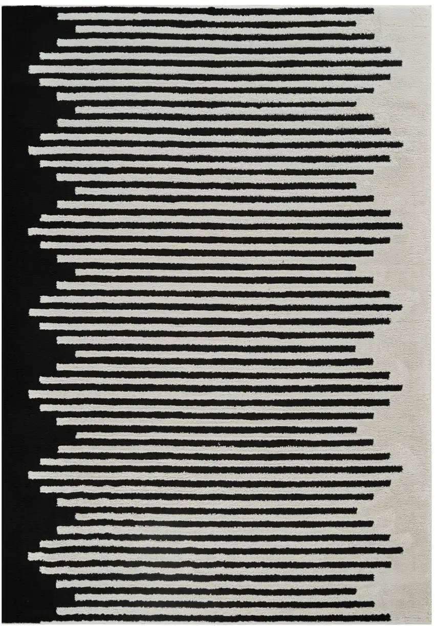 Cream and Black Abstract Distressed Area Rug Photo 4