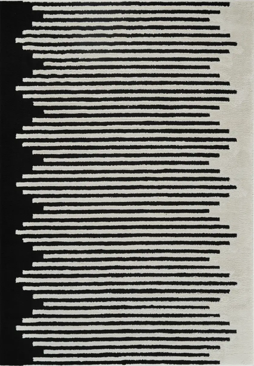 Cream and Black Abstract Distressed Area Rug Photo 4