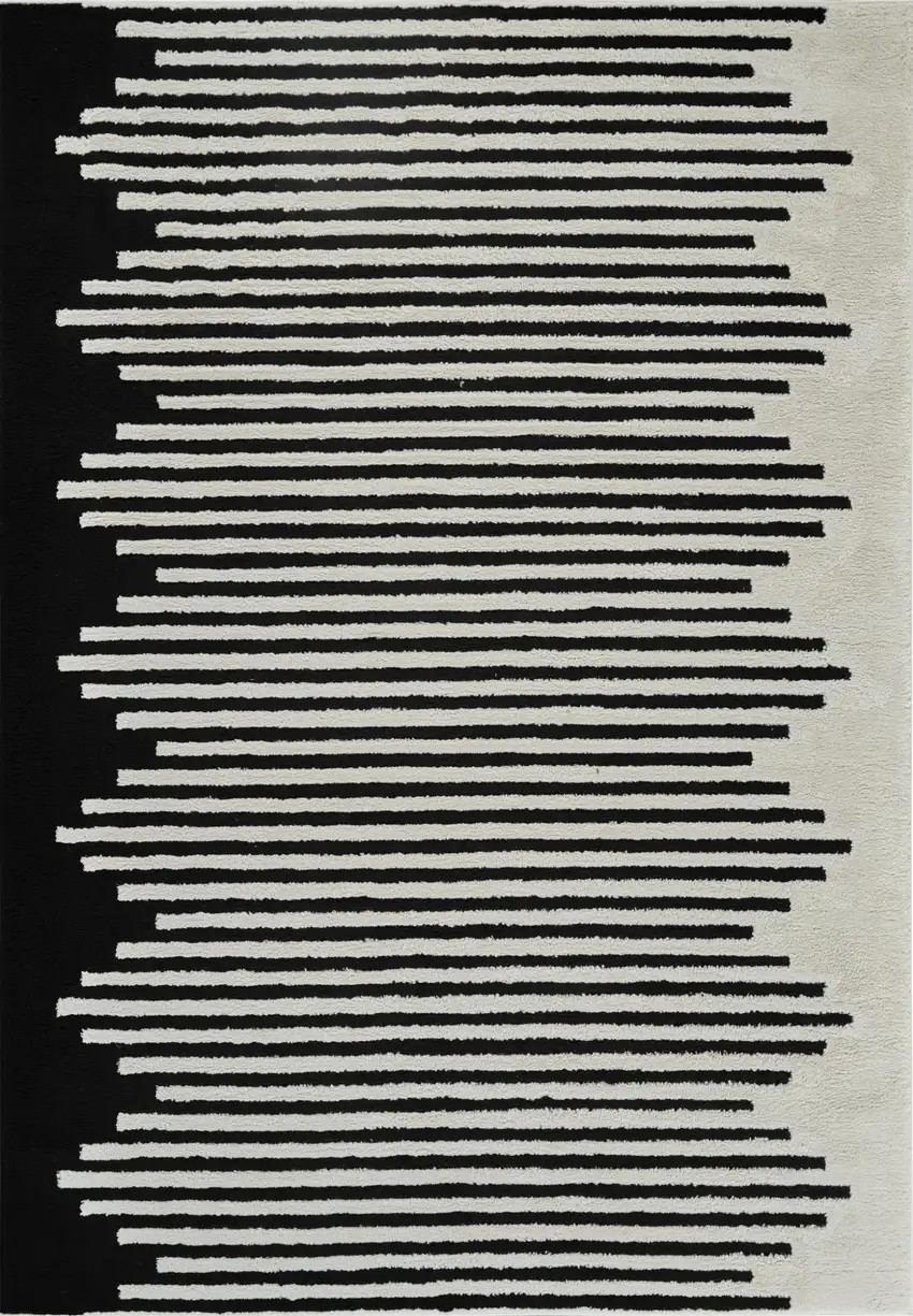 Cream and Black Abstract Distressed Area Rug Photo 4
