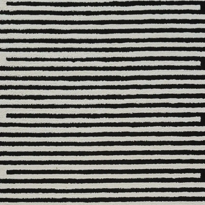 Cream and Black Abstract Distressed Area Rug Photo 4