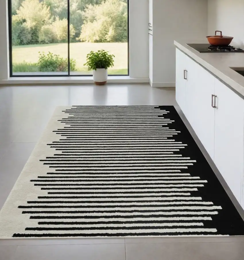 Cream and Black Abstract Distressed Area Rug Photo 1