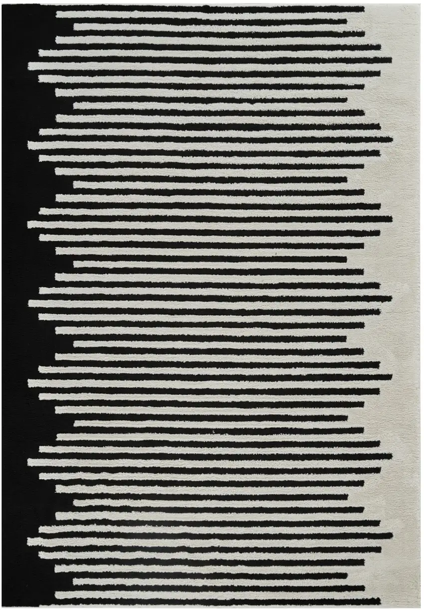 Cream and Black Abstract Distressed Area Rug Photo 5