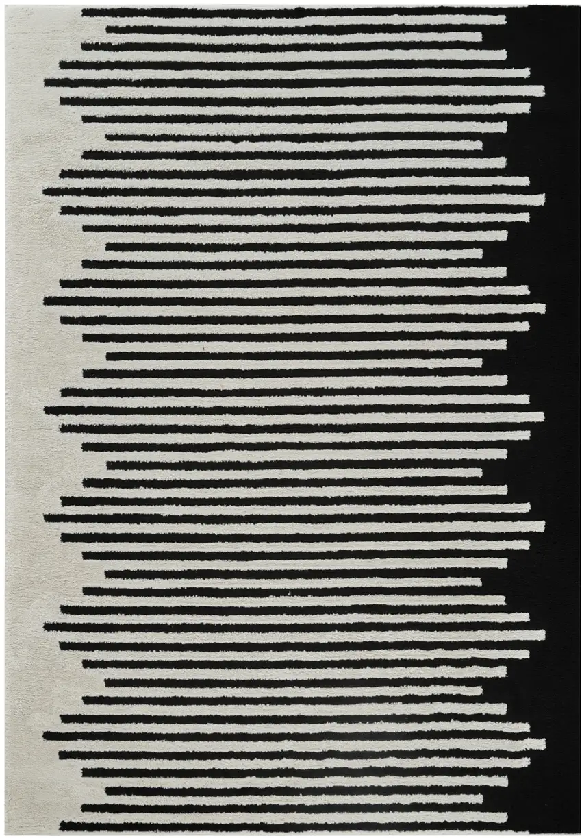 Cream and Black Abstract Distressed Area Rug Photo 2