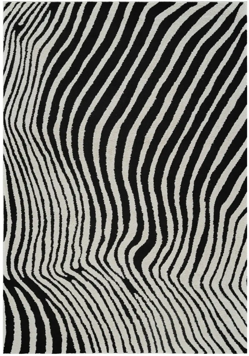 Cream and Black Abstract Distressed Area Rug Photo 2
