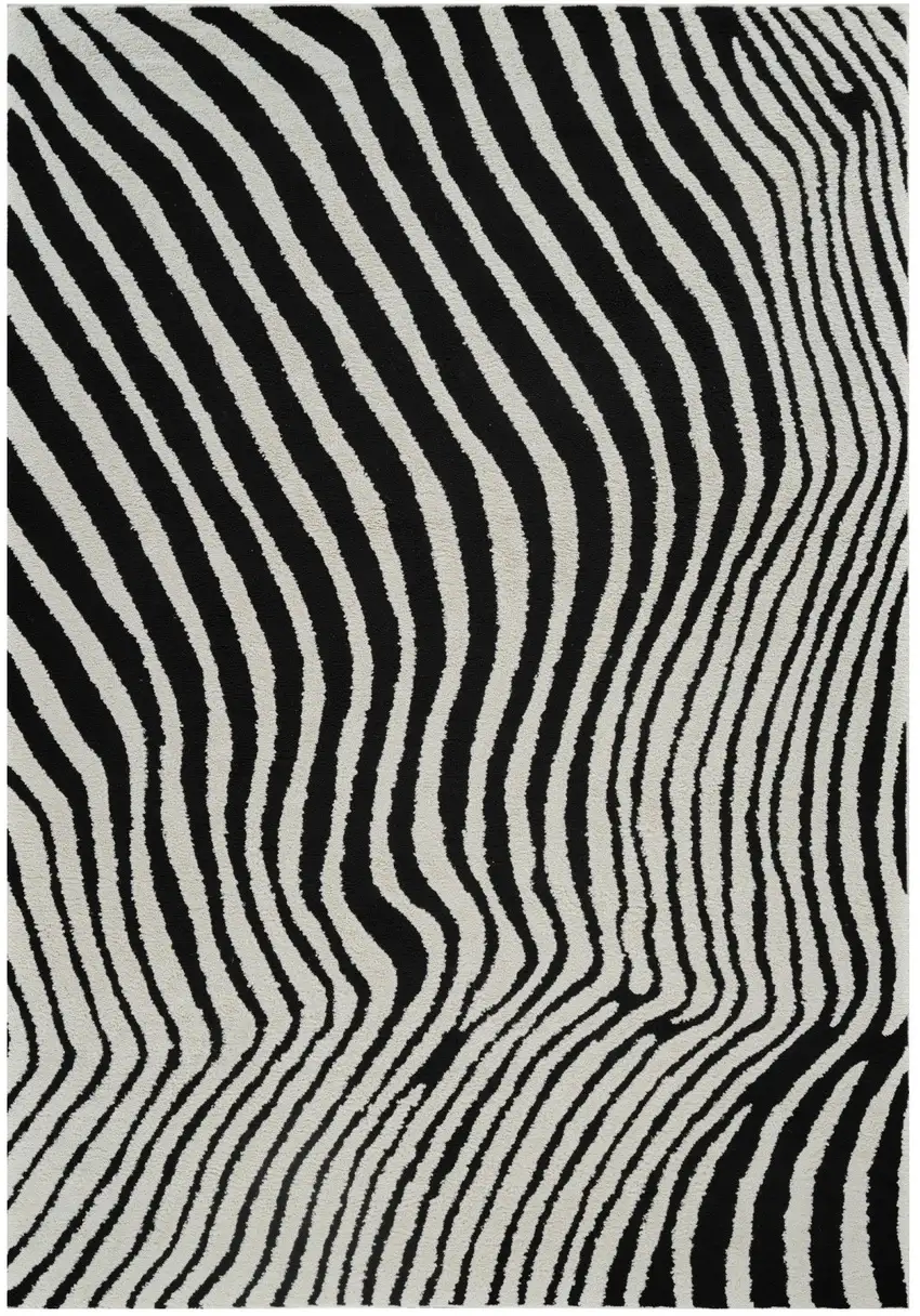 Cream and Black Abstract Distressed Area Rug Photo 4