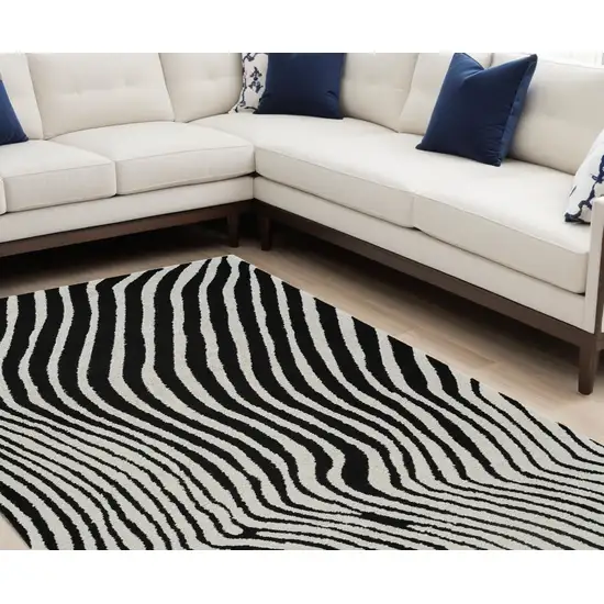 Cream and Black Abstract Distressed Area Rug Photo 2