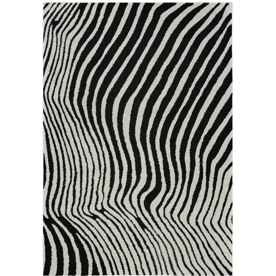 Cream and Black Abstract Distressed Area Rug Photo 1