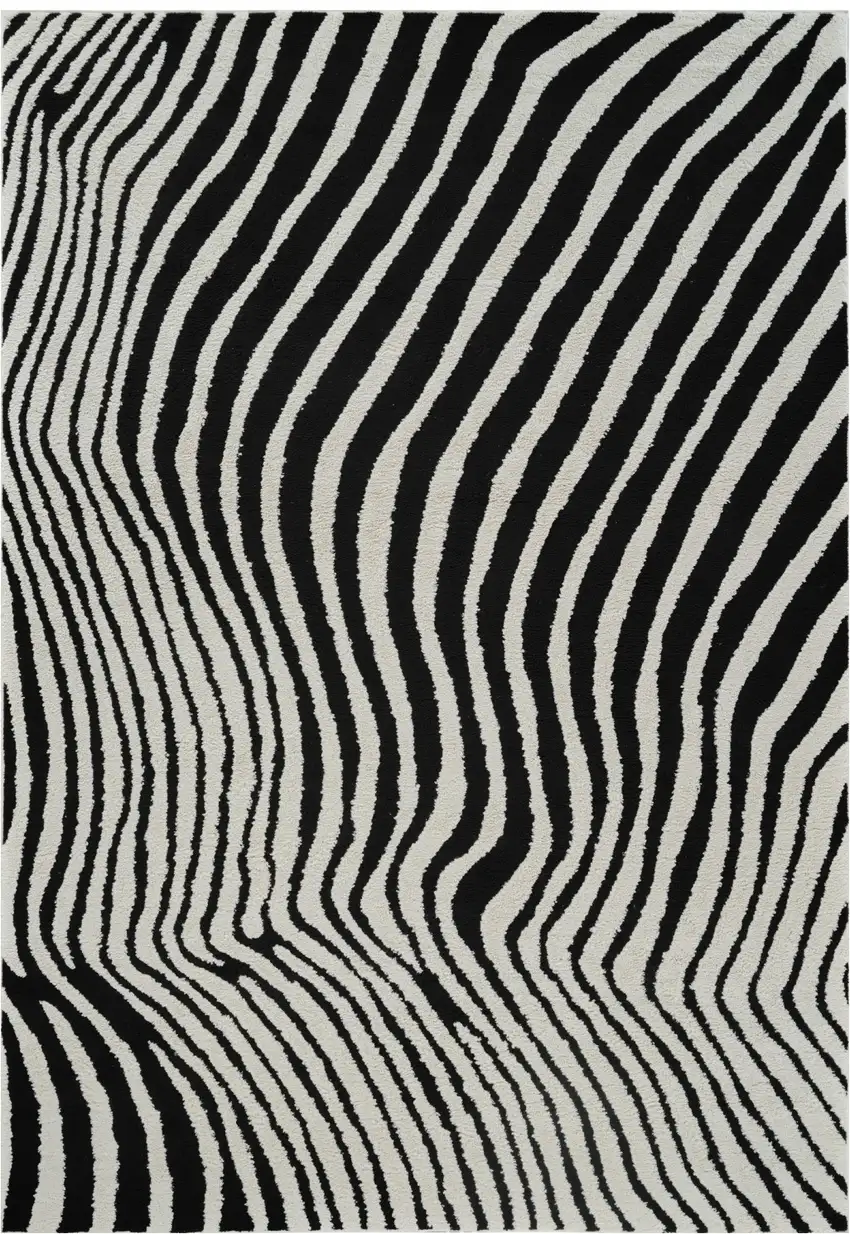 Cream and Black Abstract Distressed Area Rug Photo 2