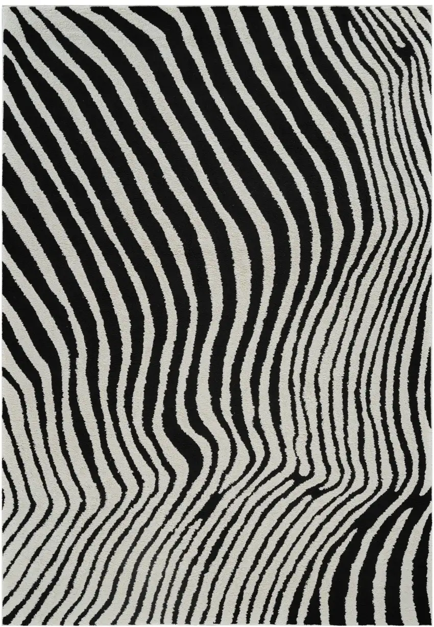 Cream and Black Abstract Distressed Area Rug Photo 4