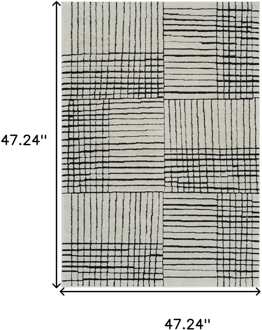 Cream and Black Abstract Distressed Area Rug Photo 6