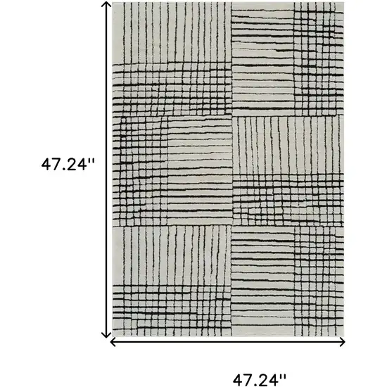 Cream and Black Abstract Distressed Area Rug Photo 5