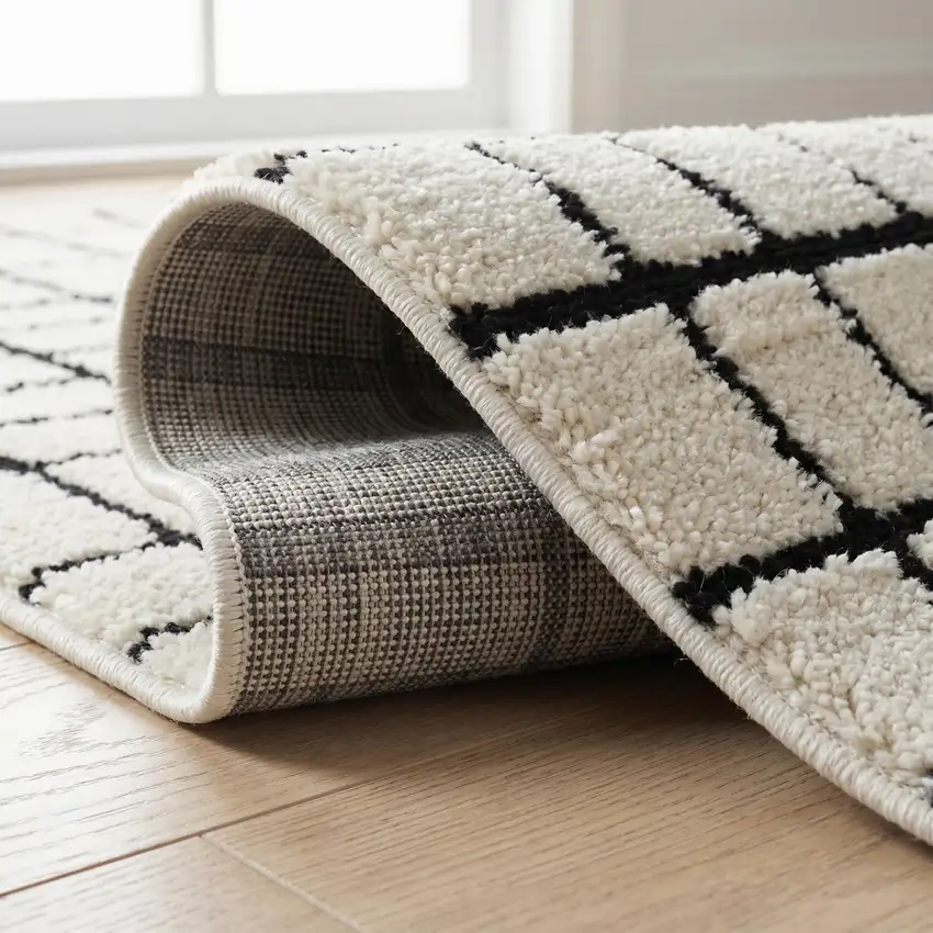 Cream and Black Abstract Distressed Area Rug Photo 2